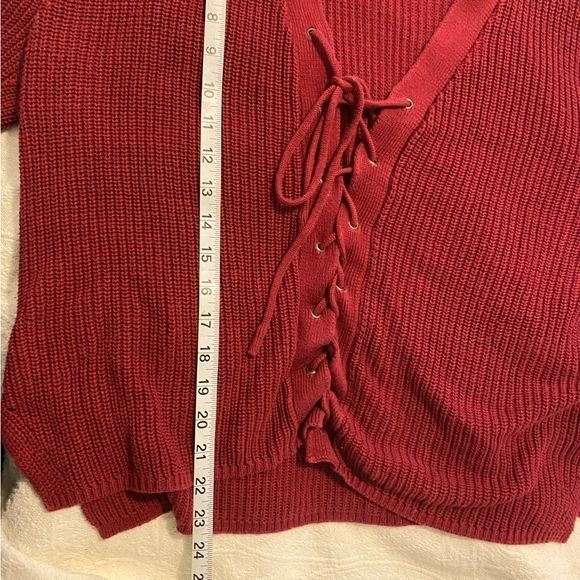 Forever 21 Plus Lace Up Red V Neck Holiday Slouchy Sweater 2XL - Picture 7 of 8